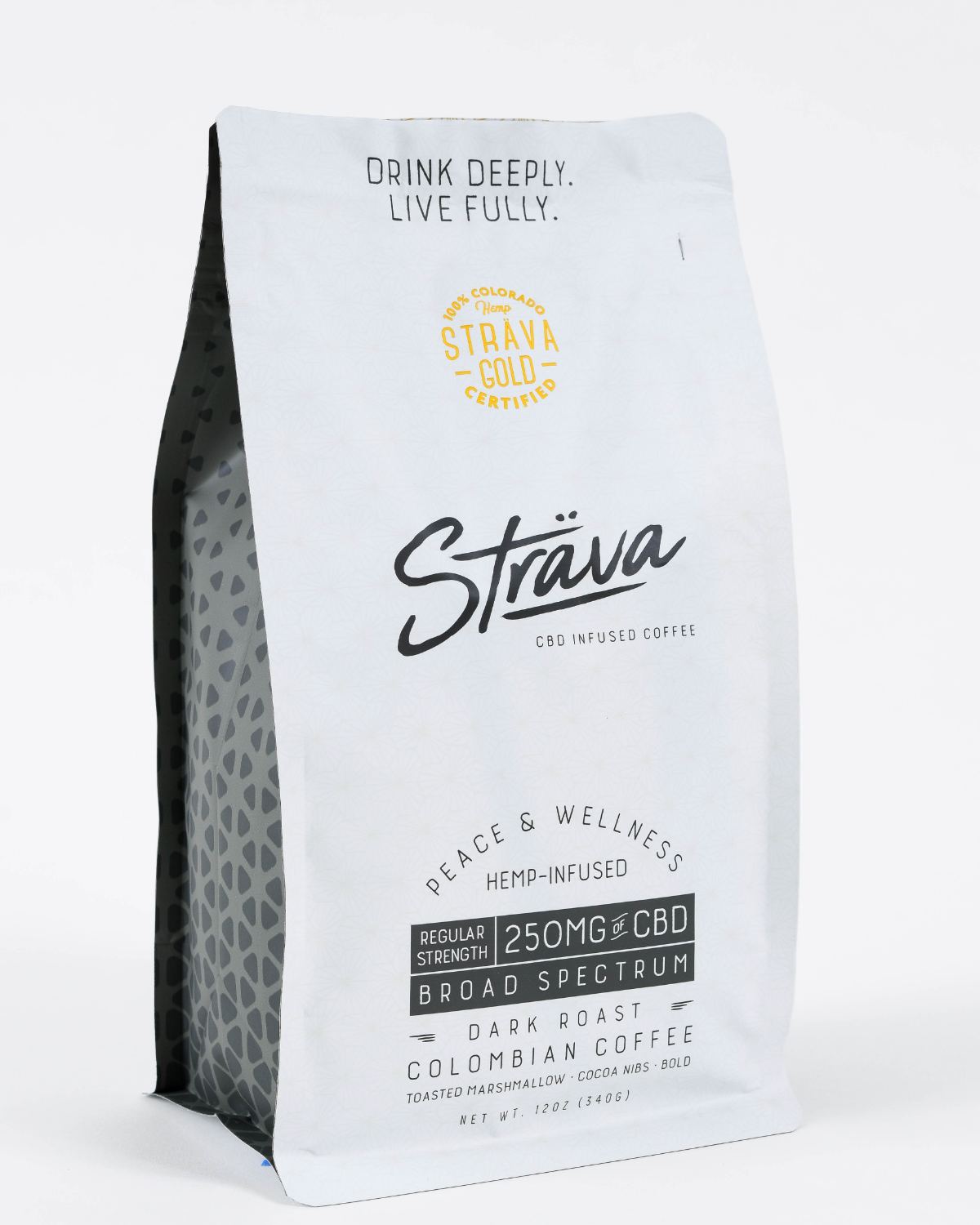 Strava CBD Infused Coffee Beans - 12oz Bag Regular Strength Dark Roast - 10mg + CBG